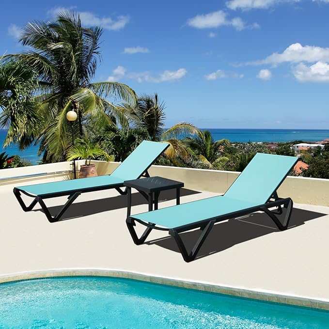 Domi Pool Lounge Chairs Set of 2 with Side Table, Aluminum Adjustable Outdoor Chaise Lounge with Wheels - Photo 1