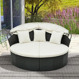 HAPPYGRILL Patio Round Daybed, Wicker Daybed with Retractable Canopy - Photo 4