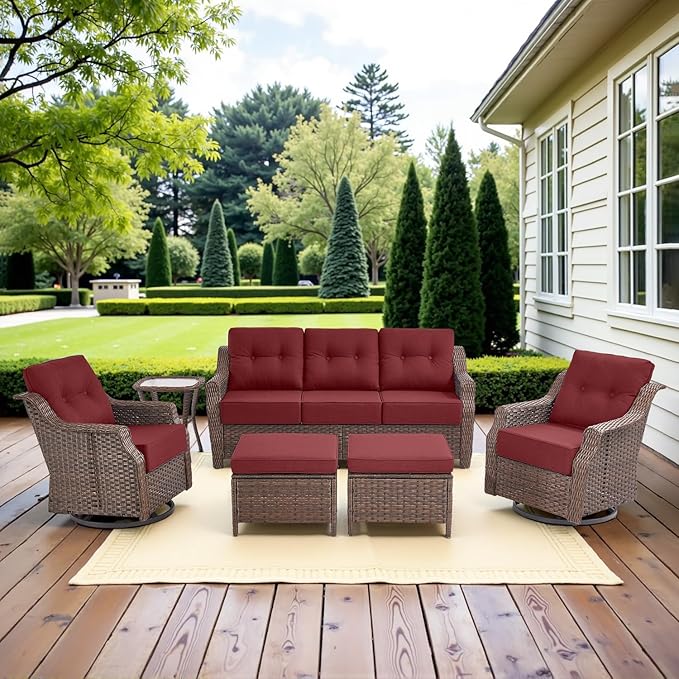 Belord High Back Outdoor Patio Furniture Set - Wicker Outdoor Swivel Rocker Patio Chairs with Sofa and Ottoman - Photo 1