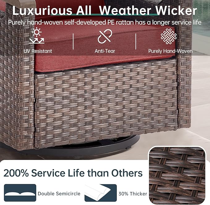 Luxury Outdoor Swivel Rocker Patio Chairs with 2 Ottomans - 4 Piece Heavy Duty Furniture Set All Weather Wicker - Photo 6