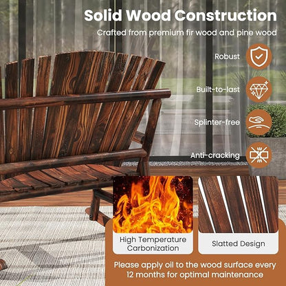 Giantex 2 Pcs Outdoor Wooden Rocking Bench, 2-Person Adirondack Porch Rocker Chair with High Back and Slatted Seat, Rustic Log Loveseat for Front Porch Patio, Backyard, Garden, Brown, 51”x38”x46”