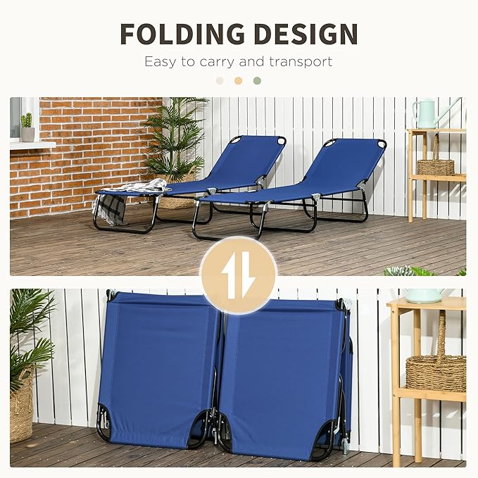 Outsunny 2 Piece Folding Chaise Lounge Pool Chairs, Outdoor Sun Tanning Chairs with 5-Level Reclining Back - Photo 5