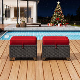 2 Pieces Patio Outdoor Ottomans with Removable and Washable Covers，PE Rattan Wicker Footstools for Porch, Garden - Photo 1
