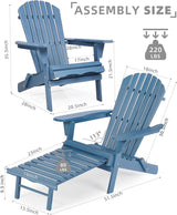 Outdoor Wooden Folding Adirondack Chair with Retractable Ottoman - Photo 3