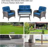 Belord Outdoor Wicker Loveseat Furniture Set of 4 with Coffee Table for Porch Deck Balcony - Photo 8