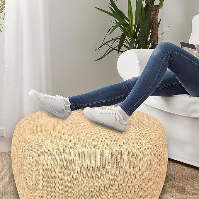 Woven Inflatable Ottoman, Fade-Resistant D31”x H14” Outdoor Indoor Pouf Patio Footrest Stool with Portable Handle - Photo 7