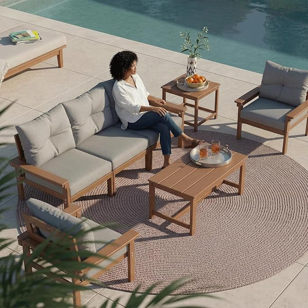 Teak HDPE Outdoor Patio Furniture Set - Photo 1