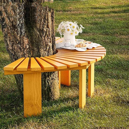 Wooden wrap Around Tree Bench Weatherproof，Semi Circle Garden Bench，Curved Outdoor Bench，for Garden, Park，Patio ，Outside，Plant(Wood,Semicircle)