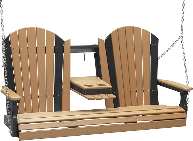 LuxCraft 5' Adirondack Hanging Porch Swing with Flip Down Console, Outdoor Patio Swing, Front Porch Swing - Photo 1