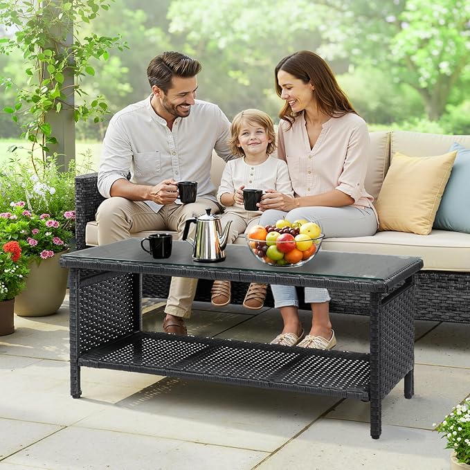 VINGLI Outdoor Wicker CoffeeTable Patio Coffee Tables for Outside - Photo 5