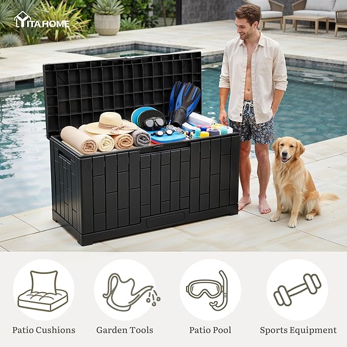 YITAHOME 60 Gallon Outdoor Storage Box, Large Water Resistant Resin Deck Box - Photo 7