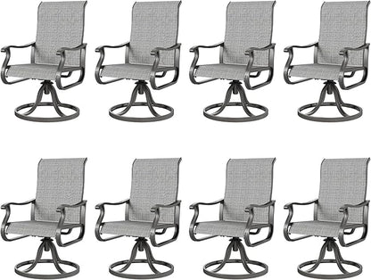 Amopatio Patio Swivel Chairs Set of 8, Outdoor Swivel Rocker Dining Chairs with All Weather Textilene High Back & Metal Frame, for Backyard Deck Lawn, Light Gray