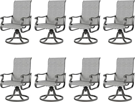 Amopatio Patio Swivel Chairs Set of 8, Outdoor Swivel Rocker Dining Chairs with All Weather Textilene High Back & Metal Frame, for Backyard Deck Lawn, Light Gray