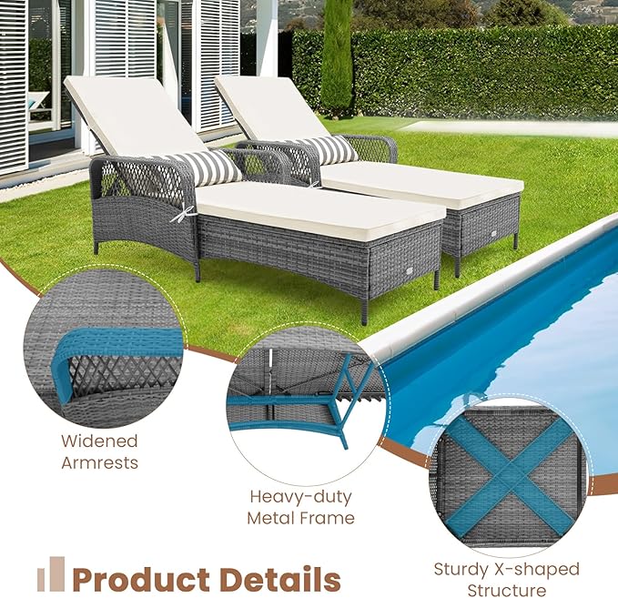 Tangkula Wicker Chaise Lounge Outdoor, Patio Rattan Reclining Chaise with 6-Gear Adjustable Backrest - Photo 7