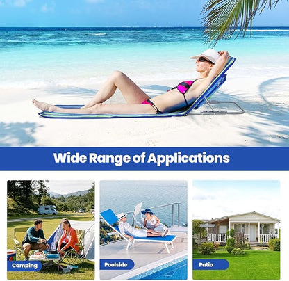 Giantex Beach Chairs for Adults 2 Pack Set with Side Table, 5 Position Adjustable Folding Lawn Chair for Sunbathing, Patio Chaise Lounge Lightweight Backpack Camping Chairs (Stripe)