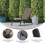 Flash Furniture Brazos Adjustable Chaise Lounge Chair with Arms, All-Weather Outdoor Five-Position Recliner, Black/Brown - Photo 4