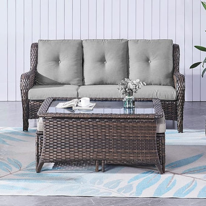 Belord Patio Wicker Furniture 4 Pieces Outdoor Furniture Set Patio Sofa Set with Wicker Chairs and Coffee Table, Paito Conversation Set for Porch Garden Deck Balcony Poolside