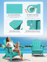 KINGYES Adjustable Folding Adirondack Chair Set of 2, 3-Position Reclining Adirondack Chairs with Cup Holder - Photo 5