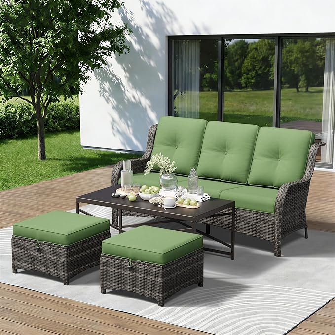 4-Piece Outdoor Couch Set, Includes Wicker Patio Sofa with Thickened Olefin Cushions, High Back and Deep Seating - Photo 1