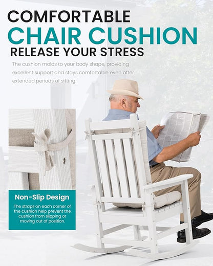 SERWALL HDPE Outdoor Rocking Chair Cushion Set of 2 Memory Foam Cushion Beige