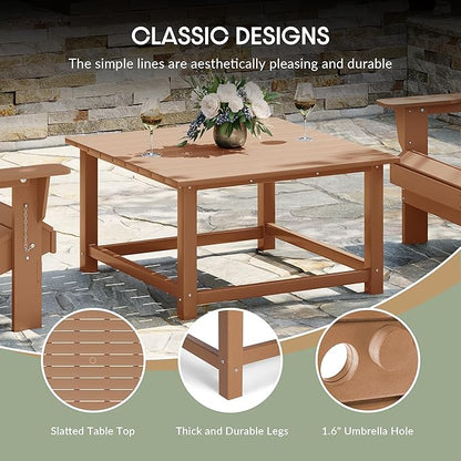 WestinTrends Malibu Low Outdoor HDPE Square Patio Coffee Table, Teak