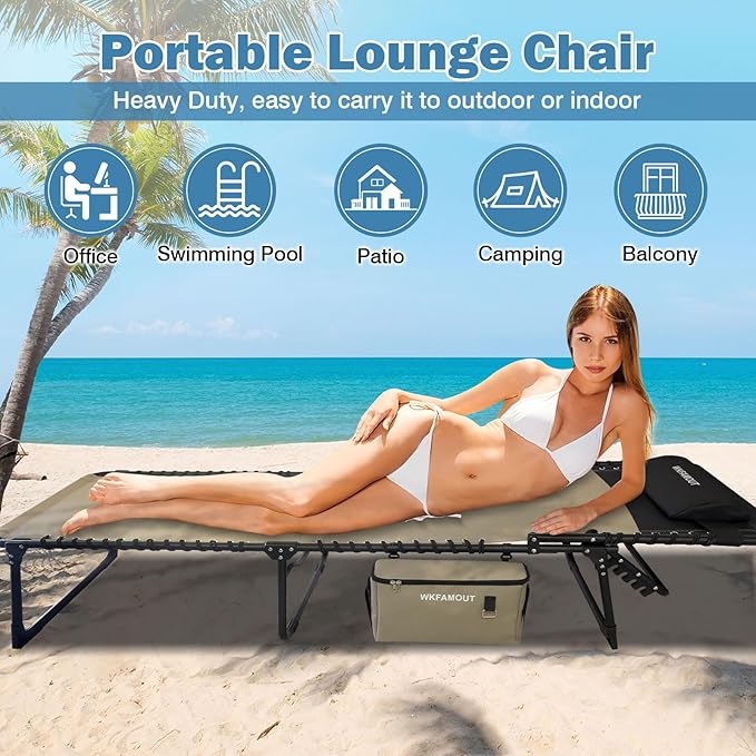 Folding Lounge Chair Outdoor with Insulated Cooler Bag Portable for Outside Patio Chaise Lounge Chair 5-Position with - Photo 6