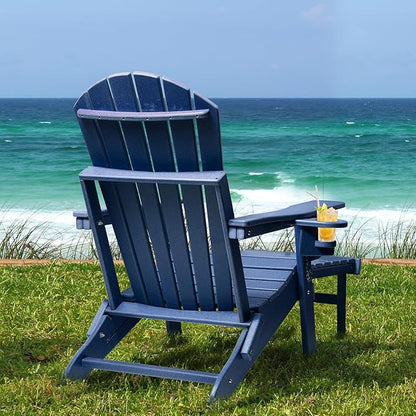 FUNBERRY Adjustable Folding Adirondack Chair with Retractable Ottoman, All Weather Fire Pit Chairs with Cup Holder