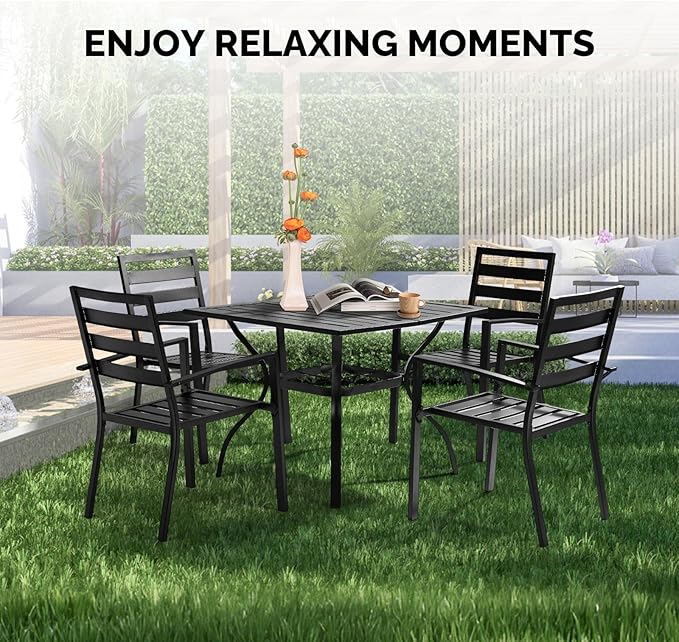 VINGLI 36" Square Patio Table for 4, Metal Outdoor Dining Table with Umbrella Hole - Photo 7