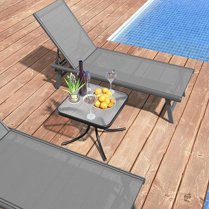 Tangkula Outdoor Side Table, 20 Inches Square End Table with Tempered Glass Top, Metal Frame, Small Patio Table for Garden, Backyard, Balcony, Poolside, Porch (1)