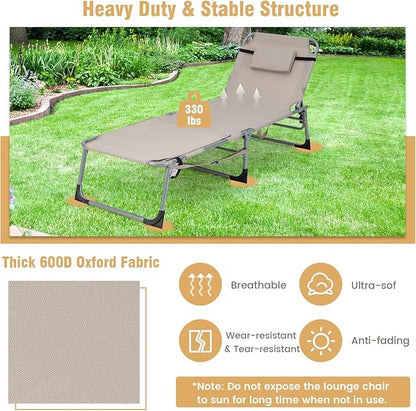 GYMAX Tanning Chair, 330LBS Beach Lounge Chair with Face Arm Hole & Hand Shoulder Strap, Folding Layout Sunbathing Chair, Face Down Outdoor Chaise Lounger for Patio, Poolside, Lawn, Backyard (2, Sand)