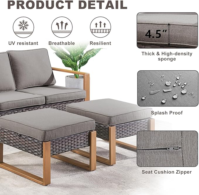 Rilyson Outdoor Ottoman Wicker Patio Footrest - 2 Piece Wicker Footrest Footstools Set with Sturdy Frame - Photo 2