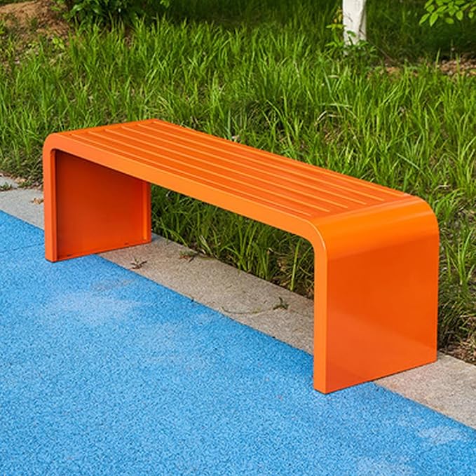 Modern Outdoor Benches Weatherproof Backless Front Porch Bench Metal Garden Benches for Outdoors Sturdy Steel Frame Patio Benches for Outdoors, Backyard, Lawn(Orange,150cm(59.05in))