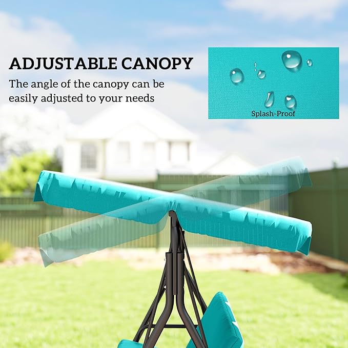 Outsunny 3-Seat Outdoor Patio Swing Chair with Removable Cushion, Steel Frame Stand and Adjustable Tilt Canopy for Patio - Photo 3