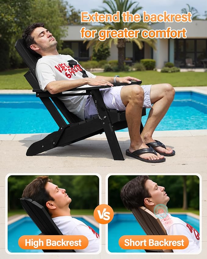 Adirondack Chair Outdoor Patio Backyard: Plastic HDPE Material with Folding - Weatherproof and UV Resistant - Ergonomic Design is Very Suitable for Family Members to Relax and Rest