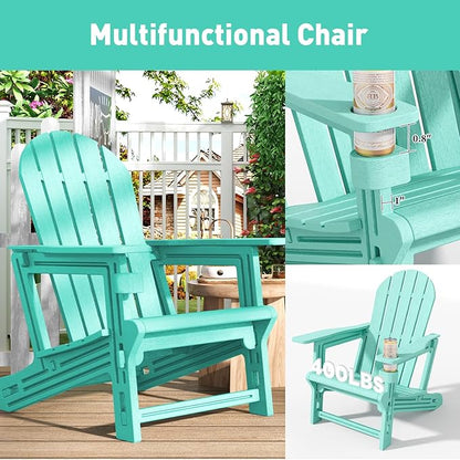 Adirondack Chair, Tool-Free Assembly All-Weather Adirondack Chairs, HDPE Fire Pit Chairs with Cup Holder, Outdoor Chair for Patio Garden (Aruba)