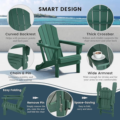 WO WESTIN OUTDOOR HDPE Laguna Outdoor Folding Poly Adirondack Chair (Set of 8),Dark Green