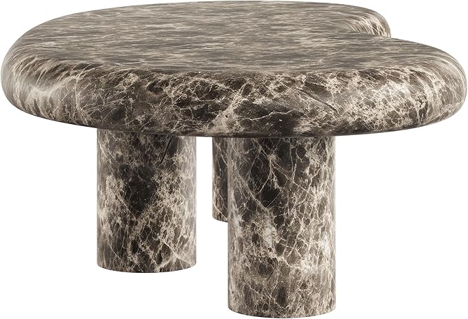Modway Elowen Faux Marble Coffee Table in Dark Emperador Marble - Faux Emperador Marble Sculptural Center Table for Indoor and Outdoor Spaces