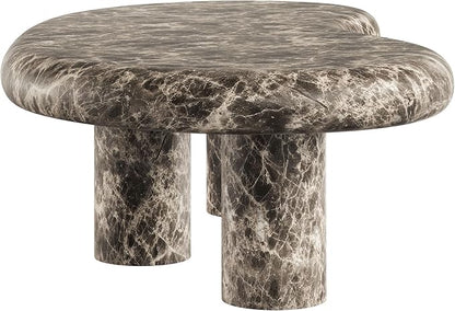 Modway Elowen Faux Marble Coffee Table in Dark Emperador Marble - Faux Emperador Marble Sculptural Center Table for Indoor and Outdoor Spaces