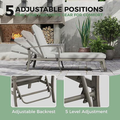 Chaise Lounge Chair Outdoor - 2 Pieces Patio Aluminum Chaise Lounge Chair Set with Side Table, Removable Cushion and Adjustable Reclining Positions for Outdoor Poolside Backyard