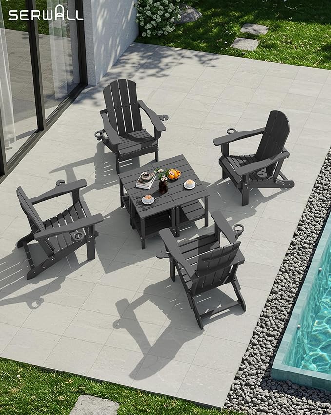 SERWALL 2-Tier HDPE Outdoor Side Table, Weatherproof Rectangular Adirondack Side Table, Grey