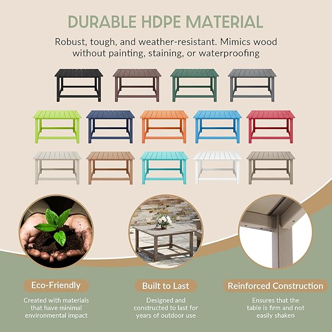 WestinTrends Malibu Low Outdoor HDPE Square Patio Coffee Table, Weathered Wood