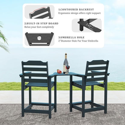 OTSUN Adirondack Chairs Set of 2, HDPE All-Weather Patio Chair, Plastic Lawn Chair 380 lbs Capacity, Outdoor Chairs for Fire Pit, Yard, Porch, Garden, Deck, Swimming Pool, Light Blue