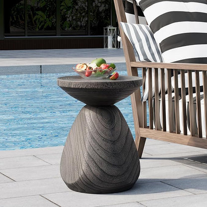 HOMPUS Outdoor Side Table, Lightweight Accent Table Mushroom Shaped, Round End Tables with Concrete Finish, Modern Vintage Mgo Patio Tables, Tree Stump Stool for Indoor Outdoor Use, Grey