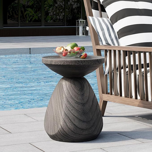 HOMPUS Outdoor Side Table, Lightweight Accent Table Mushroom Shaped, Round End Tables with Concrete Finish, Modern Vintage Mgo Patio Tables, Tree Stump Stool for Indoor Outdoor Use, Grey