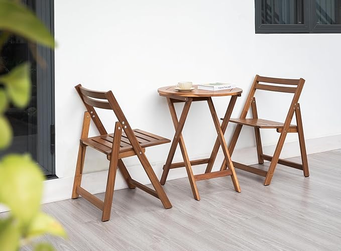 Acacia Wood Round Table, Foldable Waterproof Large, Collapsible Rustic Outdoor Wooden Coffee Tables for Patio Lawn Deck Balcony Bathroom-Natural