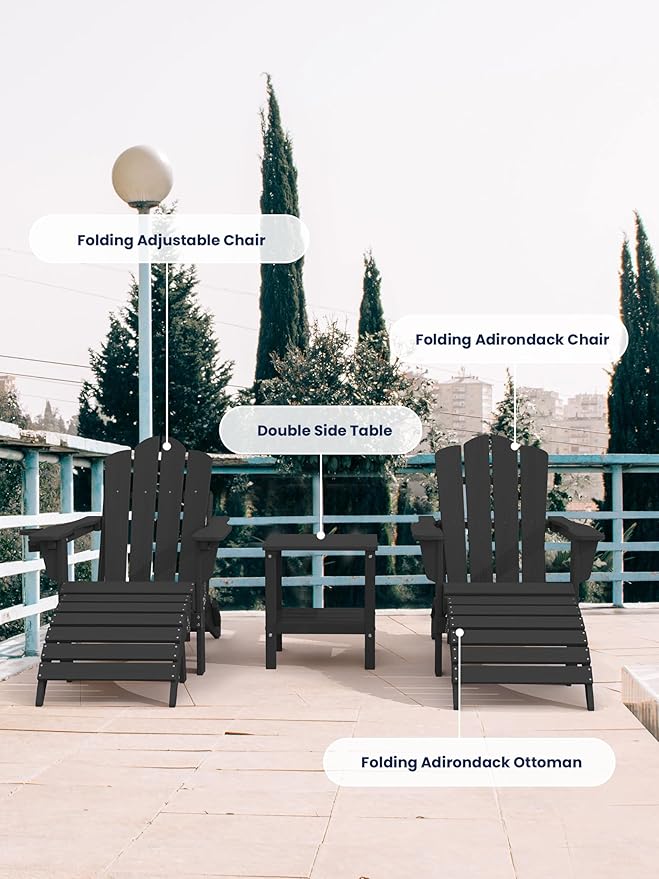 KINGYES Folding Adirondack Ottoman for Adirondack Chair, Black - Photo 6