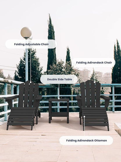 KINGYES Folding Adirondack Ottomans Set of 4 for Adirondack Chair, Black
