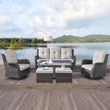 Rilyson Wicker Patio Furniture Set - 6 Piece Rattan Outdoor Sectional Conversation Sets with 2 Swivel Rocking Chairs - Photo 7