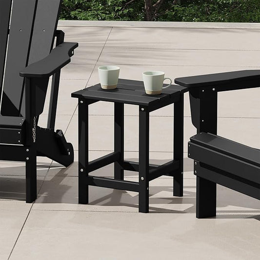 Costaelm Square Outdoor Side Tables, Adirondack Patio Tables for Outside, HDPE Patio End Table Weather Resistant, Balcony Table for Pool, Seaside, Backyard, Porch, Indoor Companion, Black