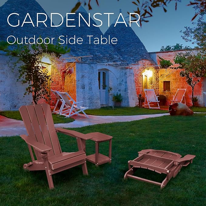 Adirondack Square Outdoor Side Table,2-Tier Storage Patio Side Table, HDPE End Tables for Backyard Pool Porch Garden Lawn (Red)